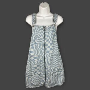 Tinseltown Bib Dress Light Denim Checkered Women’s XL Pockets Skater Y2K